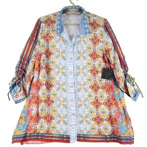 JOHN MARK Button Up Dress Shirt Womens Size S Colorful Geometric Print NWT